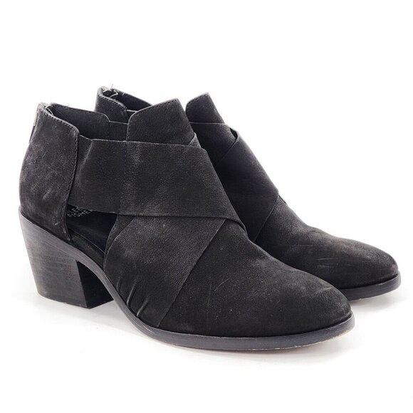 EILEEN FISHER Walt Cross Strap Bootie Black Nubuck Leather Zip - Picture 3 of 11